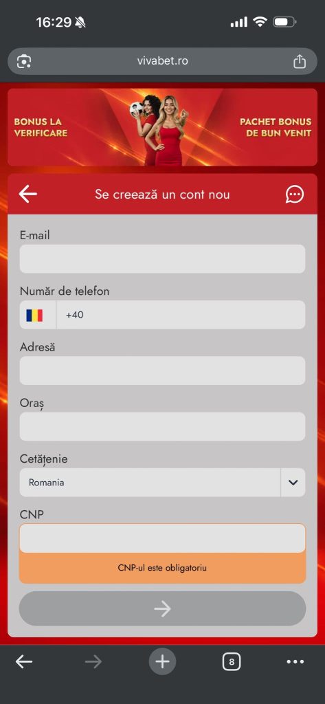 Captură de ecran 2 - cum te inregistrezi la Vivabet