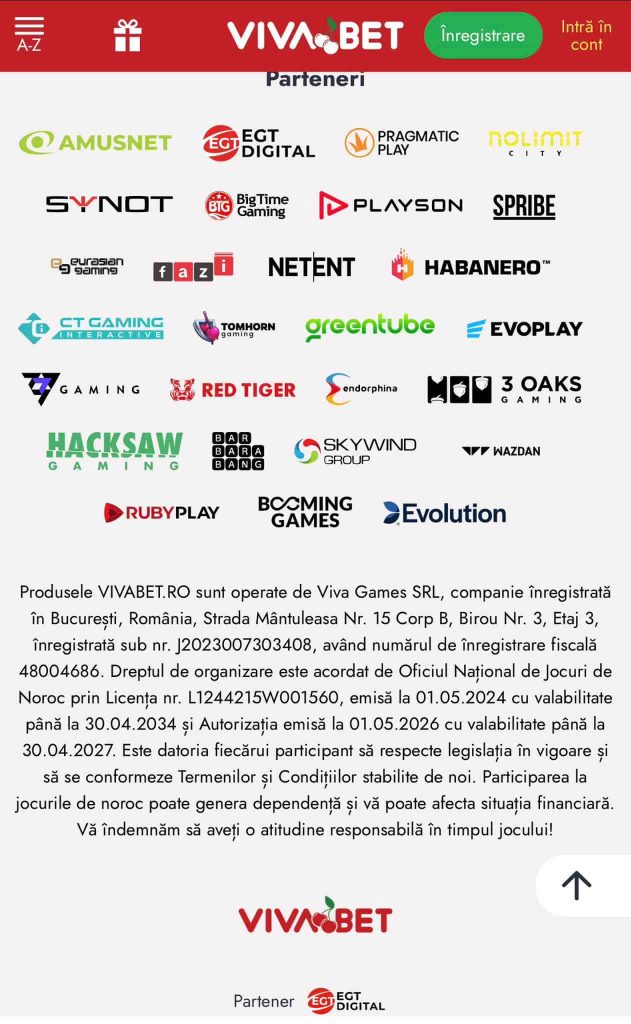 Provideri disponibili pe plaforma Vivabet
