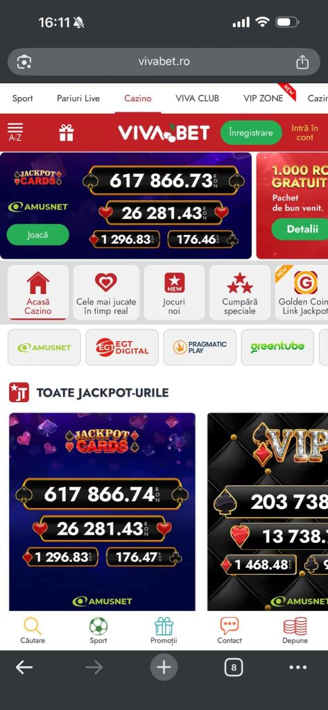 Screenshot cu pagina principala a VivaBet.ro la 01.05.2026