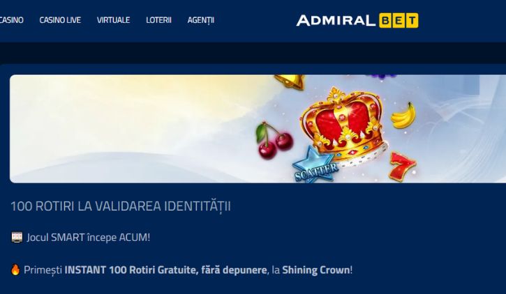 AdmiralBet bonus fara depunere - 100 rotiri gratuite