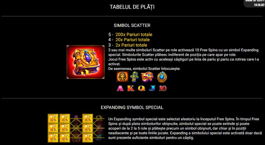 Simbolul Scatter în Book of Egypt