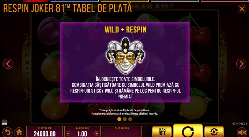 Simbolul Wild - Respin Joker 81 Demo