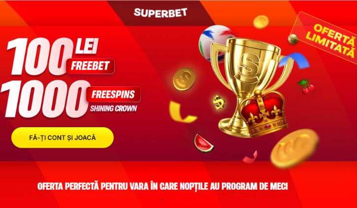 Superbet bonus fara depunere - 1000 rotiri gratuite + 100 lei freebet