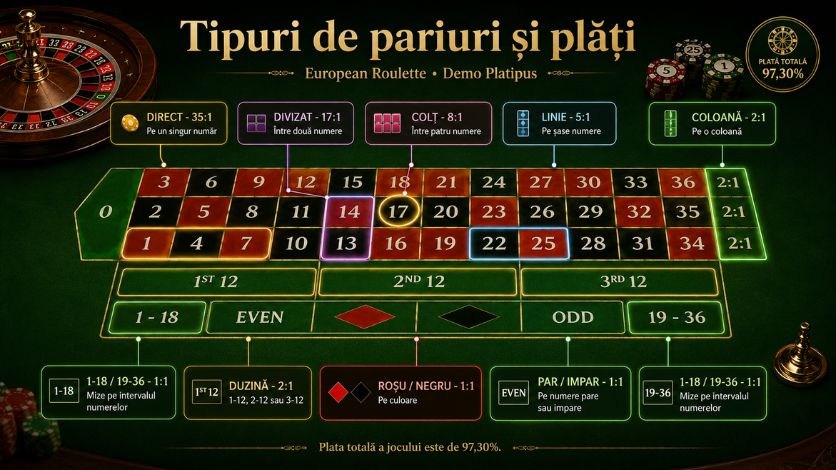 European Roulette Demo 3 Tipuri de pariuri si plati European Roulette Demo Platipus