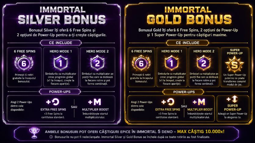Immortal 5 Demo diferența dintre Silver Bonus și Gold Bonus